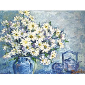 Sabiha Nasar-ud-Deen, Symphony in white, 18 x 24 Inch, Oil with knife on Canvas, Floral Painting, AC-SBND-097